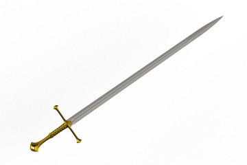 Sword displayed by diagonal, isolated on white background, 3D rendering