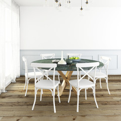 Mock up wall in interior with dining area. living room modern style. 3d illustration