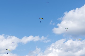 Russia, Kolomna, Aerograd, Many Landing skydiver.