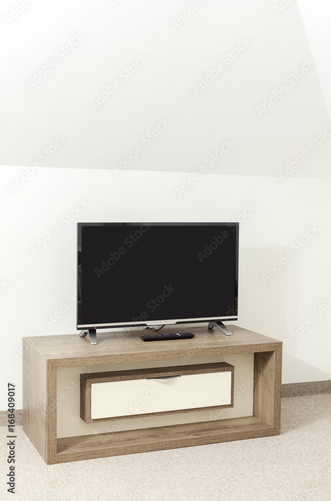 Poster small wooden shelf for the TV