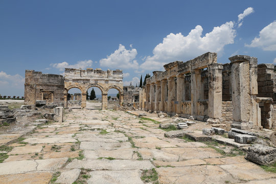 Frontinus Gate and Street in Hierapolis Ancient City, Turkey
