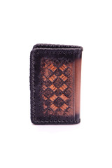 One purse, genuine leather with embossing ,black brown colors,Fashionable men's accessory To store money on a white background