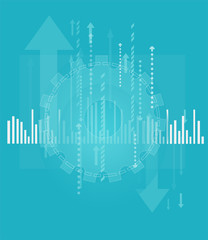 Business background made of arrows, gears and diagrams, representing success and progress in business.