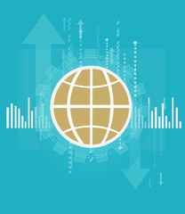 Business background made of vary icons with Planet Earth in the centre, representing busy business world. 