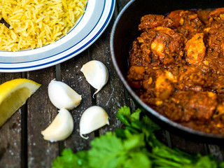 Chicken Balti Indian Curry Takeaway Meal Wth Pillau Rice