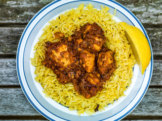 Chicken Balti Indian Curry Takeaway Meal Wth Pillau Rice