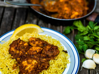 Chicken Balti Indian Curry Takeaway Meal Wth Pillau Rice