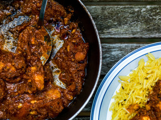 Chicken Balti Indian Curry Takeaway Meal Wth Pillau Rice
