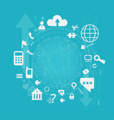 Business background made of vary icons, representing busy business world. 
