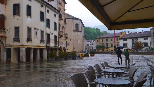 Rainy Day Street Cafe scene, Piazza Marc Antonio