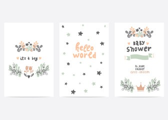 Set of perfect vector card templates. Ideal for baby shower, mothers day, valentines day, birthday cards, invitations, prints, scrapbook