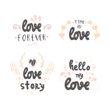 Set of cute hand drawn positive vector lettering about love. The beauty brush modern calligraphy for prints, posters, phone case, scrapbook, valentines day, wedding typography. Vintage style.