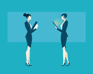 Fototapeta na wymiar Two businesswoman on discussion. Business concept illustration. 