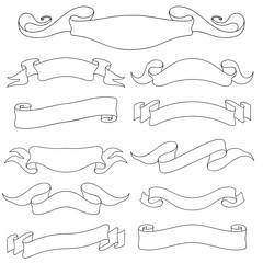 Ribbon banners. Large collection of outline icons