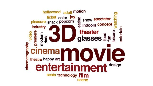 3D movie animated word cloud, text design animation.