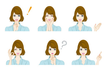 Facial expression set - Bobbed hair woman