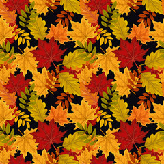 Naklejka na ściany i meble Seamless autumn pattern with leaves.Colorful background for wallpaper, gift paper, greeting cards, wrapping, textile, print. 