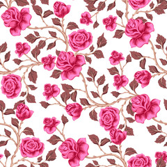 Floral seamless pattern with pink roses.  Vector illustration  for textile, print, wallpapers, wrapping.