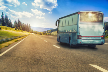 tourist bus Rides on the mountain highway