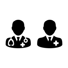 Doctor Icon with Patient or Medical Assistant Avatar in Glyph Pictogram Symbol illustration