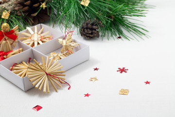 Creative Christmas tree decoration with handmade ornaments