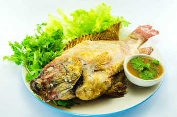 grilled fish Mixed with salt and vetgetable, thai food