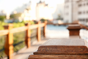 Part of wooden railing in luxury hotel