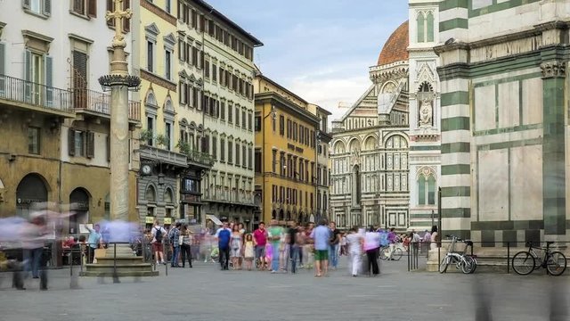 Timelapse of busy tourists exploring Florence Italy.