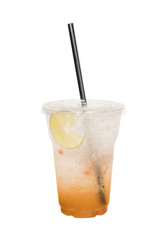 Plum soda water a drink is refreshing.On white background and clipping path.