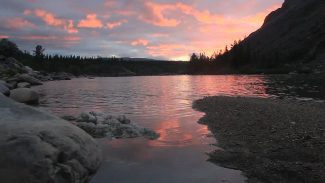 sunset, red, water, clean, mountain,  river, stream , landscape, park, stone, summer, flow, sky, fresh, outdoor, travel, fall, forest, season, beautiful, flowing, flood, cloud, nati