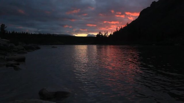 sunset, red, water, clean, mountain,  river, stream , landscape, park, stone, summer, flow, sky, fresh, outdoor, travel, fall, forest, season, beautiful, flowing, flood, cloud, nati