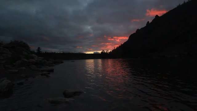 sunset, red, water, clean, mountain,  river, stream , landscape, park, stone, summer, flow, sky, fresh, outdoor, travel, fall, forest, season, beautiful, flowing, flood, cloud, nati