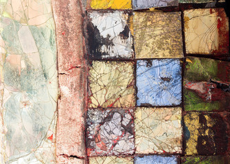 Colorful stone mosaic with chaotic pattern, seamless background photo texture