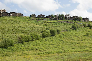 Obraz premium view from below of the Tusheti village of Shenako