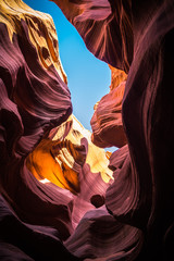 Natural stone texture. Weathered sandstone in the lower Antelope Canyon, Arizona, USA