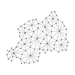 Rwanda map of polygonal mosaic lines network, rays and dots vector illustration.