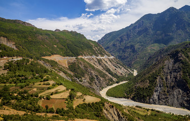 Fototapeta na wymiar River Valley summer Landscape Distrct Gramsh Albania