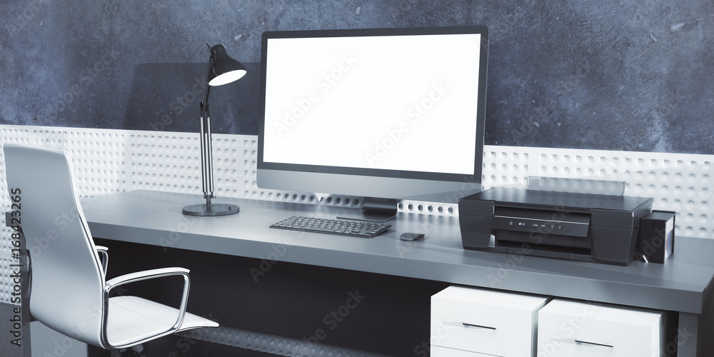 Aufkleber creative designer desk with empty computer