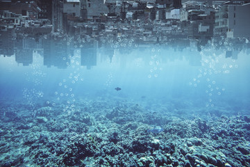 Obraz premium Abstract upside-down water city backdrop