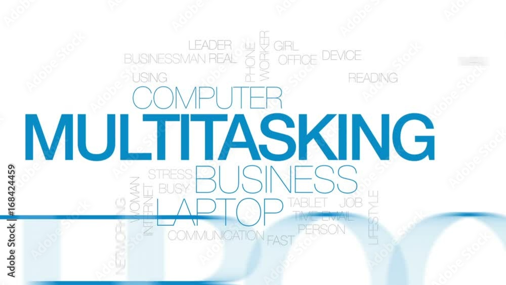 Poster multitasking animated word cloud, text design animation. kinetic typography.
