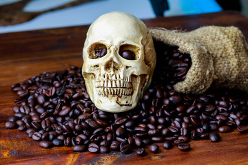 Skull with coffee beans