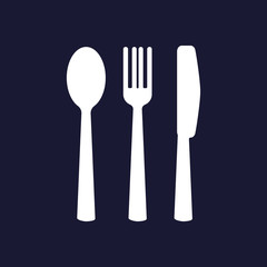 Knife, fork, spoon. Cutlery. Table setting on dark blue background.