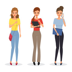 Fototapeta premium Set of business woman in different pose and fashion of clothes. Illustration vector.