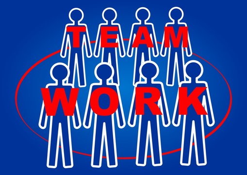 Team Work Headline On Slide With People Silhouetts, White Line Design Od Dark Blue Gradient Background, Soft Skills Training, Business Course Intro