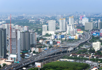 bangkok city and modern office buildings in Aerial view