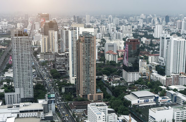 bangkok city and modern office buildings in Aerial view