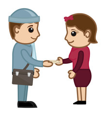 Happy Postman Giving a Letter to a Businesswoman