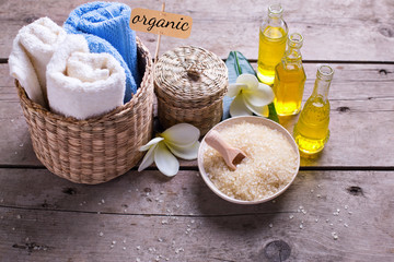 Spa or wellness setting in blue, yellow and white colors.