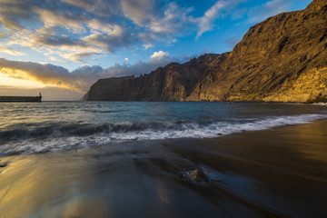 Sunset over Los Gigantes beach in Tenerife