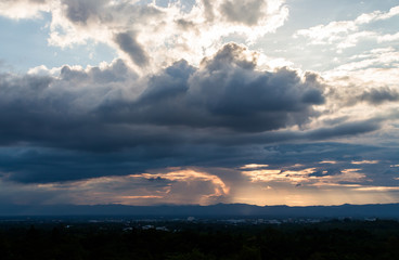 colorful dramatic sky with cloud at sunset